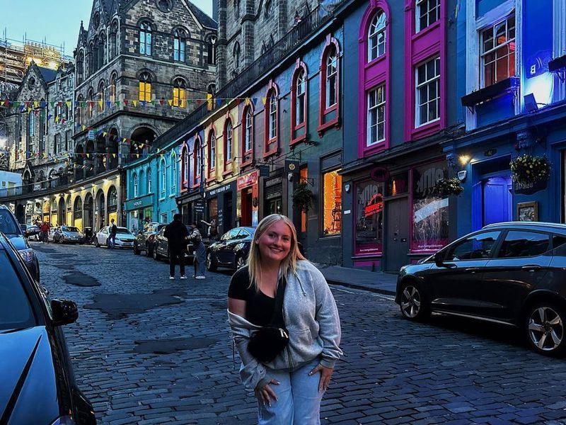 Student on a main street in Scotland